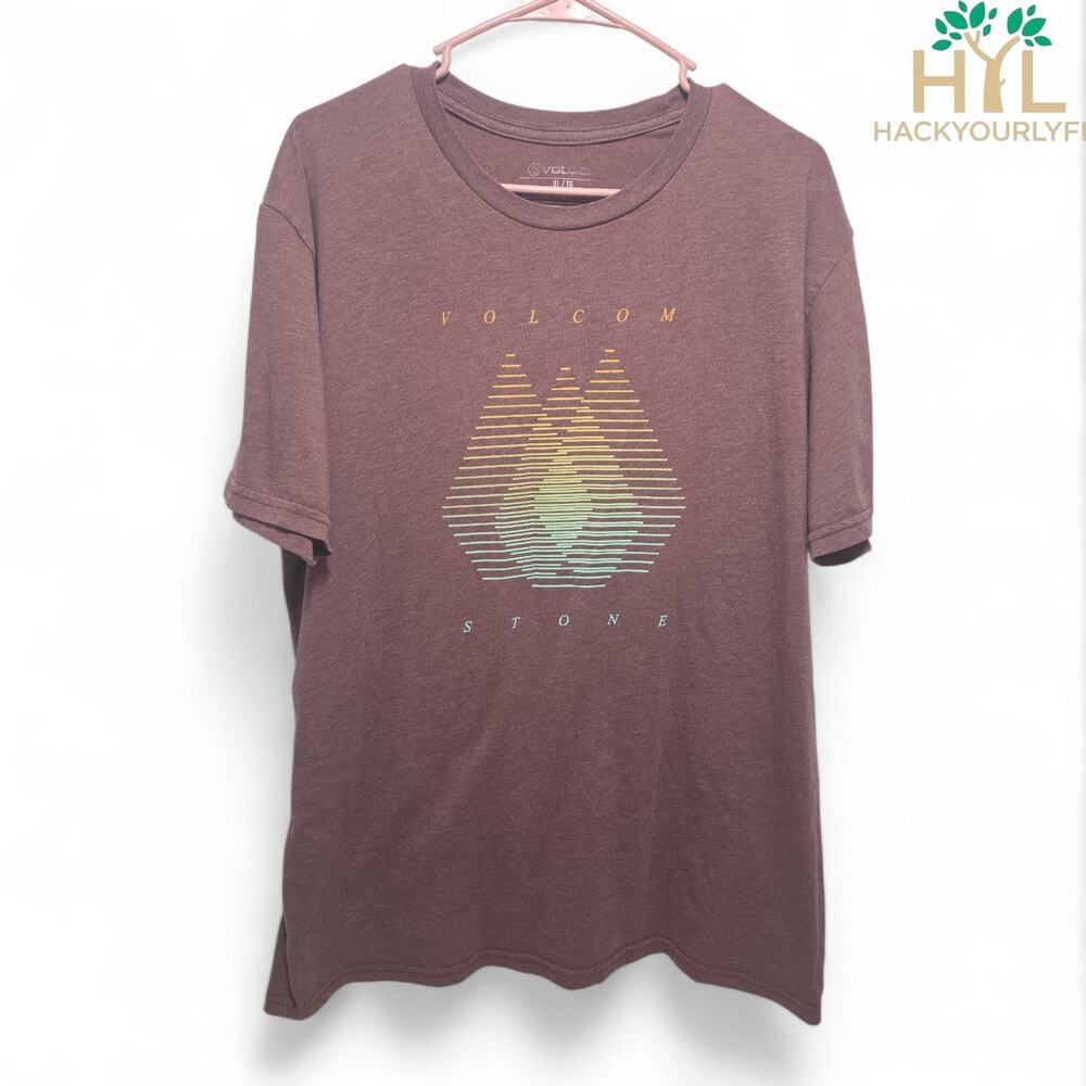 Volcom Stone Graphic Print Mens Short Sleeve T Shirt Burgundy XL Used